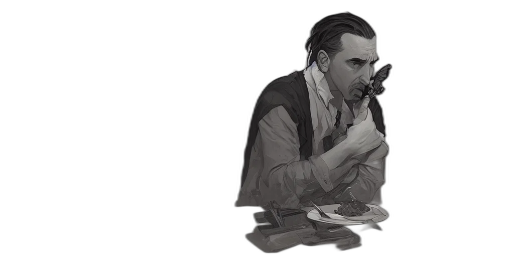 weapon, concept art, comic book art, photorealistic, cyberpunk, tim, roth, eating transparent PNG cut-out