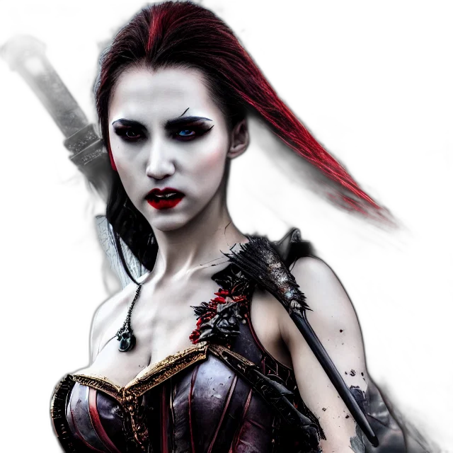comic book art, fantasy art, concept art, photorealistic, photo, beautiful, vampire, warrior transparent PNG cut-out