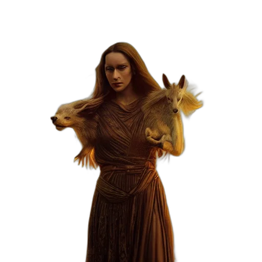 creature, dress, staff, dragon transparent PNG cut-out