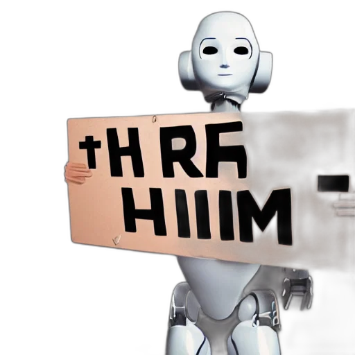 robot, 3d render, human, holding, sign, text, reads, dream transparent PNG cut-out