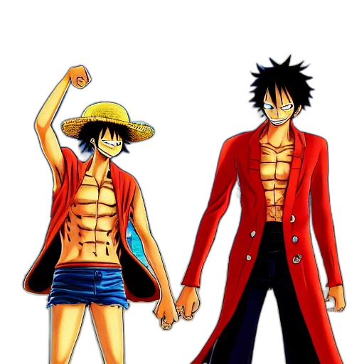 concept art, anime, comic book art, pixel art, red, luffy, shanks, one transparent PNG cut-out