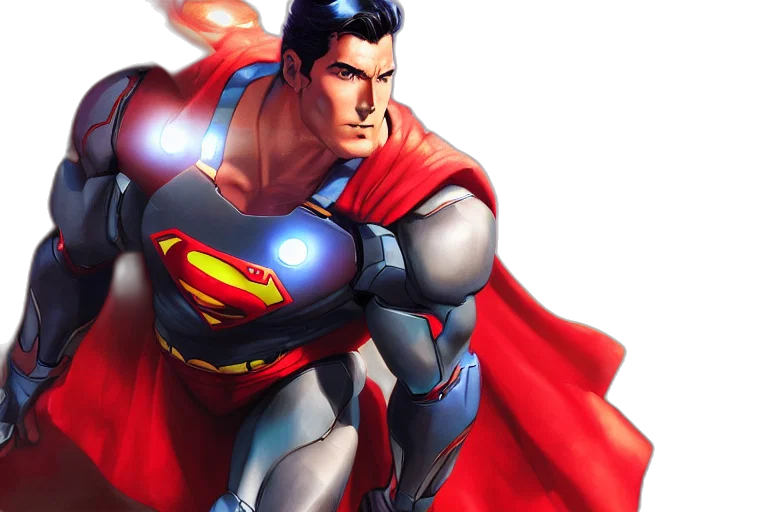 comic book art, concept art, superman, ironman, black, red, suit, single transparent PNG cut-out