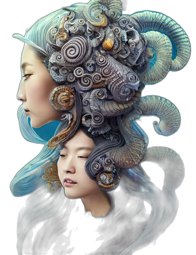 crown, fantasy art, concept art, photorealistic, oil painting, blue, pastel, goddess transparent PNG cut-out