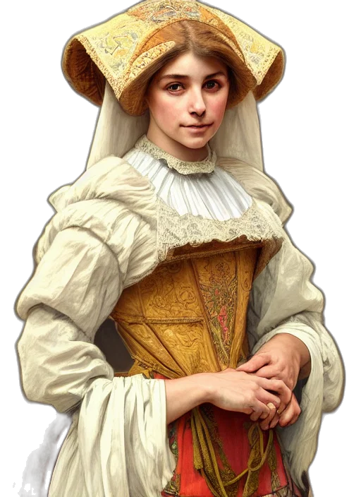 face, dress, hat, staff, photorealistic, oil painting, pixel art, fantasy art transparent PNG cut-out