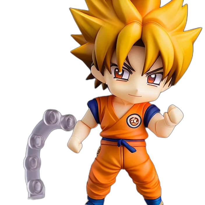 3d render, concept art, photorealistic, cartoon, anime, nendoroid, son, goku transparent PNG cut-out