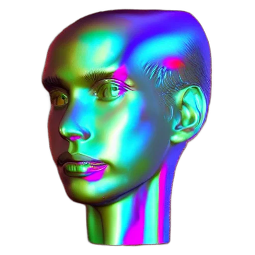 face, mask, robot, creature, vaporwave, 3d render, cyberpunk, photorealistic transparent PNG cut-out