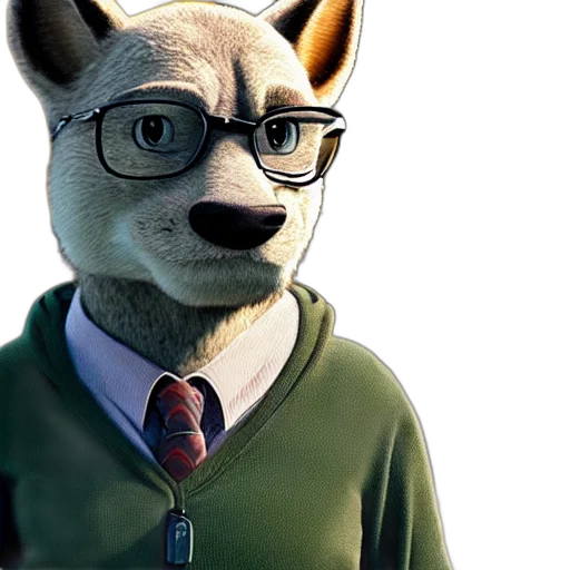 staff, animal, jacket, face, 3d render, concept art, cartoon, photorealistic transparent PNG cut-out