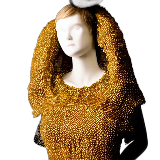 dress, jacket, mask, hat, 3d render, photorealistic, golden, earth tones transparent PNG cut-out