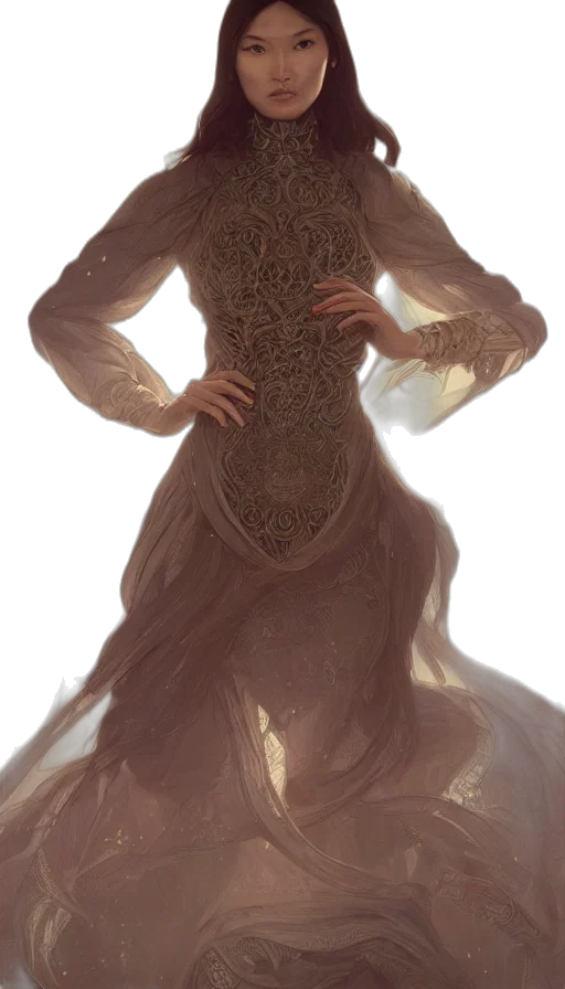dress, crown, creature, staff transparent PNG cut-out