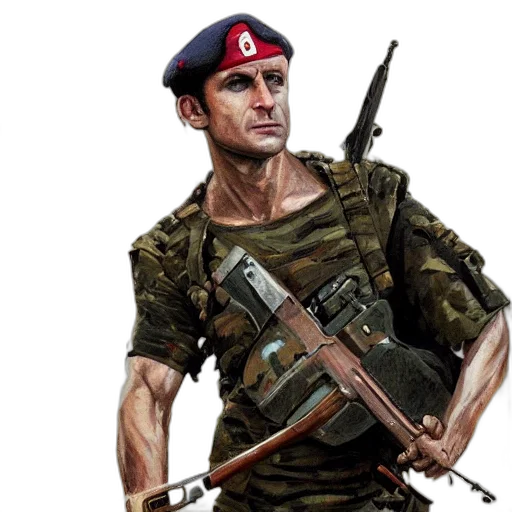 weapon, concept art, comic book art, emmanuel, macron, rambo, art transparent PNG cut-out