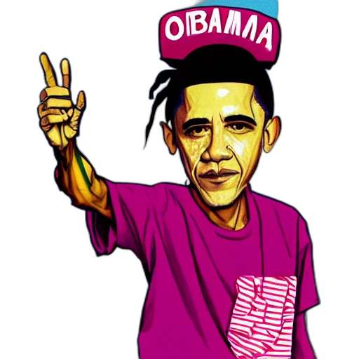 cartoon, vaporwave, photorealistic, 3d render, obama, fashionable, soundcloud, rapper transparent PNG cut-out