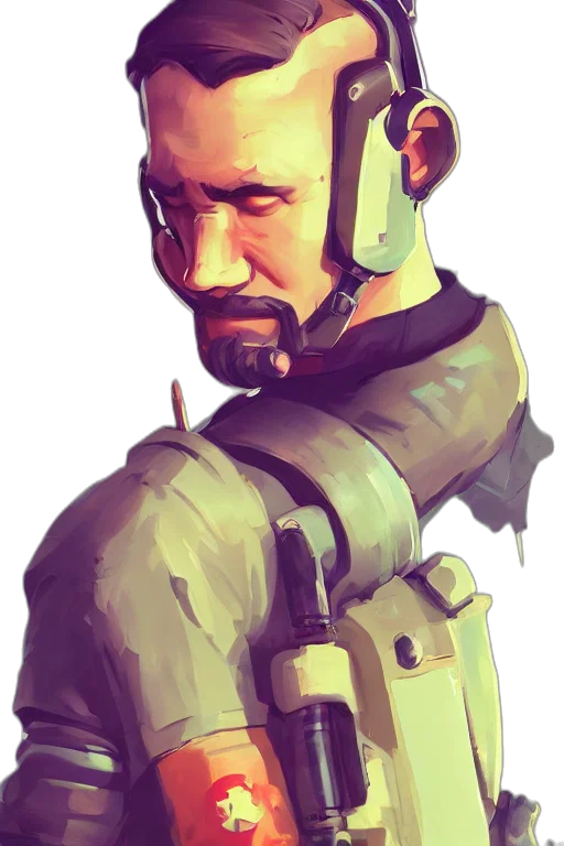 robot, face, staff, weapon, concept art, cyberpunk, pixel art, comic book art transparent PNG cut-out