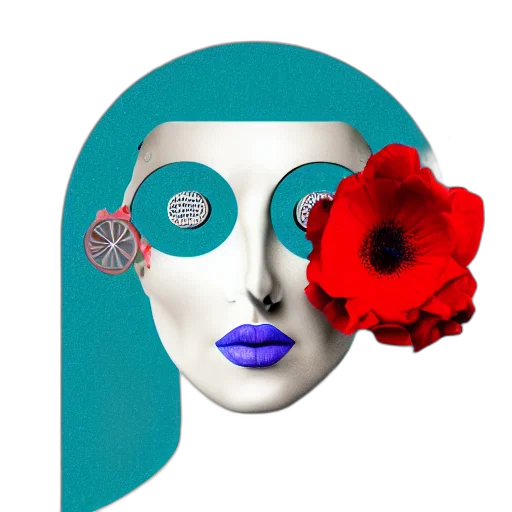 mask, face, flower, jewelry, vaporwave, photorealistic, 3d render, concept art transparent PNG cut-out