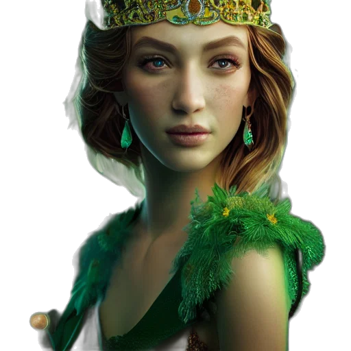 crown, jewelry, face, photorealistic, fantasy art, concept art, oil painting, green transparent PNG cut-out