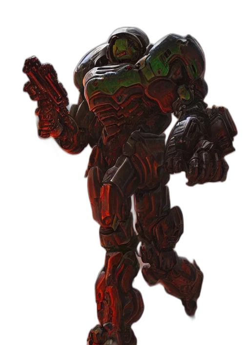 robot, creature, weapon, concept art, 3d render, pixel art, comic book art, doom transparent PNG cut-out