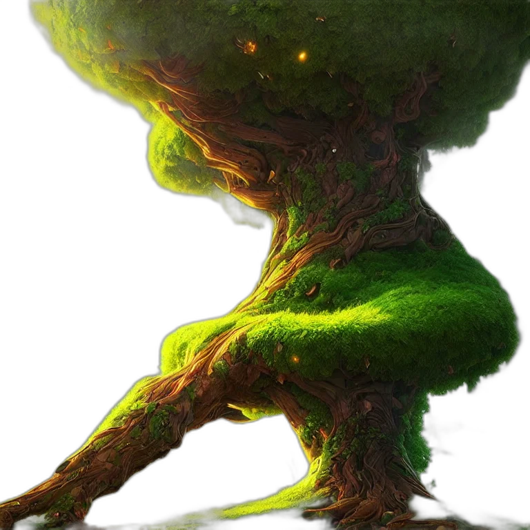 tree, creature, hair, crown, concept art, fantasy art, 3d render, pixel art transparent PNG cut-out