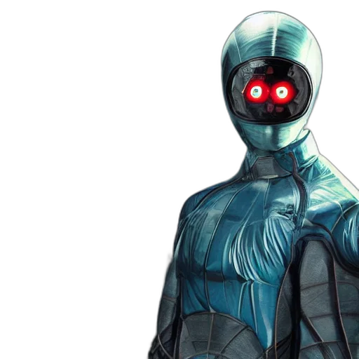robot, mask, creature, concept art, comic book art, cyberpunk, 3d render, atom transparent PNG cut-out