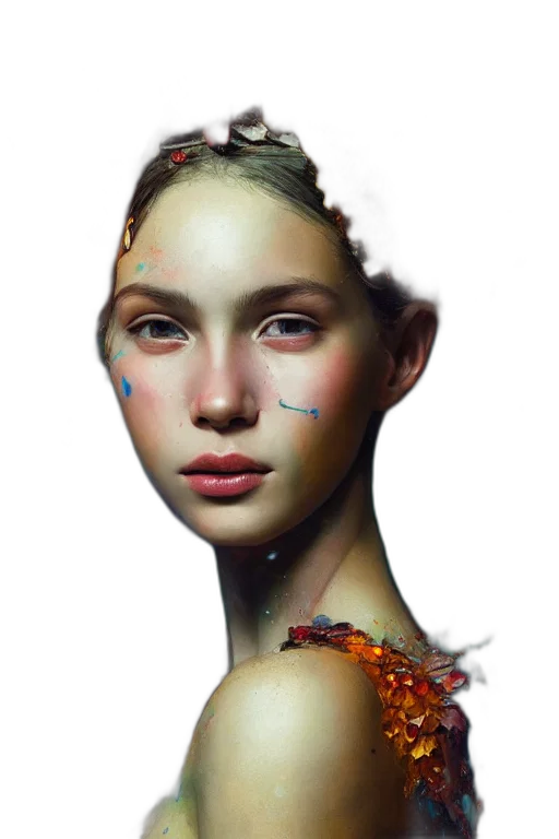 face, jewelry, robot, crown, photorealistic, fantasy art, oil painting, concept art transparent PNG cut-out