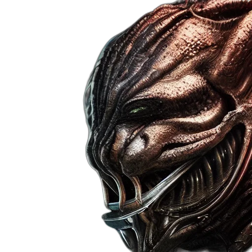 mask, face, creature, concept art, outer space, predator, movie, closeup transparent PNG cut-out