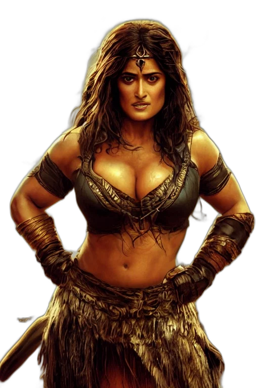 fantasy art, comic book art, concept art, photorealistic, portrait, salma, hayek, barbarian transparent PNG cut-out