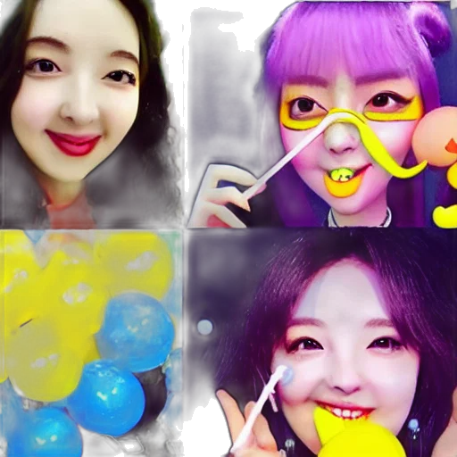 photorealistic, colorful, caricature, nayeon, twice, bubbles, candy, coated transparent PNG cut-out
