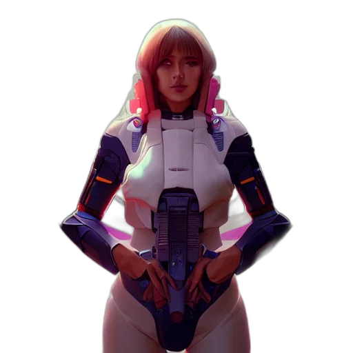 robot, jacket, weapon, staff, concept art, cyberpunk, vaporwave, 3d render transparent PNG cut-out