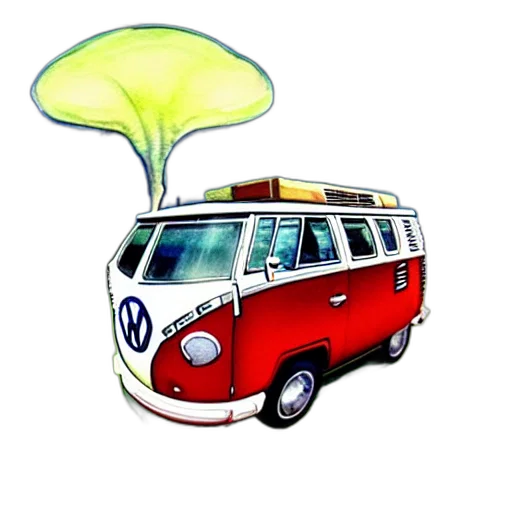 car, umbrella, staff, concept art, watercolor, cartoon, 3d render, fisheye transparent PNG cut-out