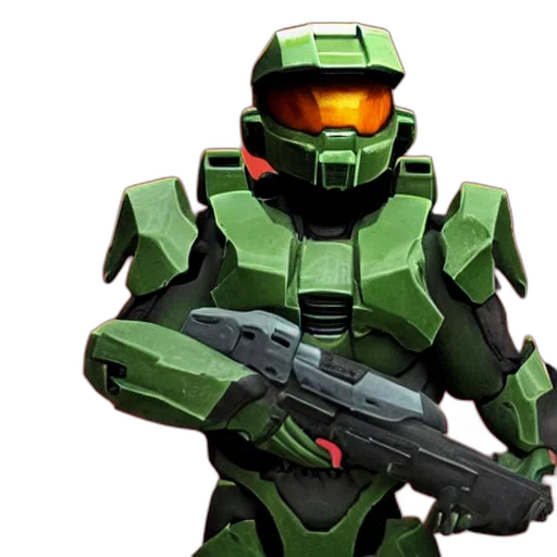 robot, weapon, concept art, 3d render, pixel art, green, halo, master transparent PNG cut-out