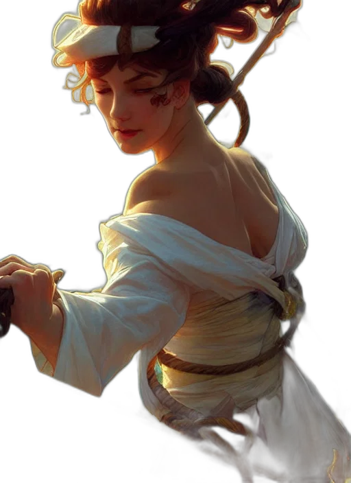 dress, staff, sword, jewelry, photorealistic, oil painting, concept art, fantasy art transparent PNG cut-out