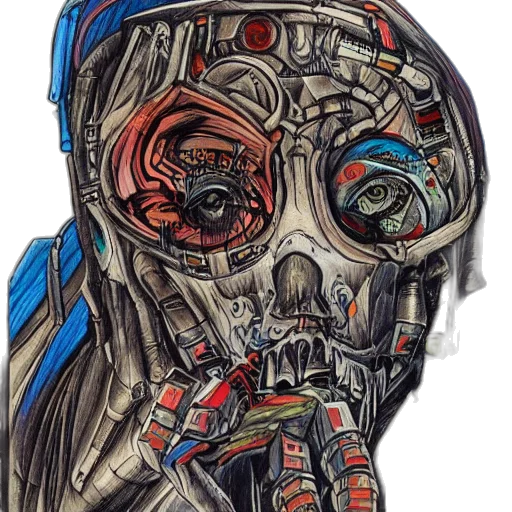 mask, robot, face, cyberpunk, concept art, comic book art, watercolor, hunchback transparent PNG cut-out