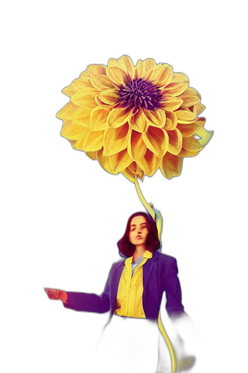 flower, umbrella, jacket, staff, vaporwave, photorealistic, concept art, 3d render transparent PNG cut-out