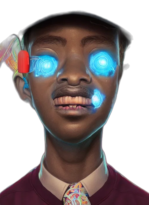 face, mask, robot, staff, concept art, photorealistic, cyberpunk, 3d render transparent PNG cut-out
