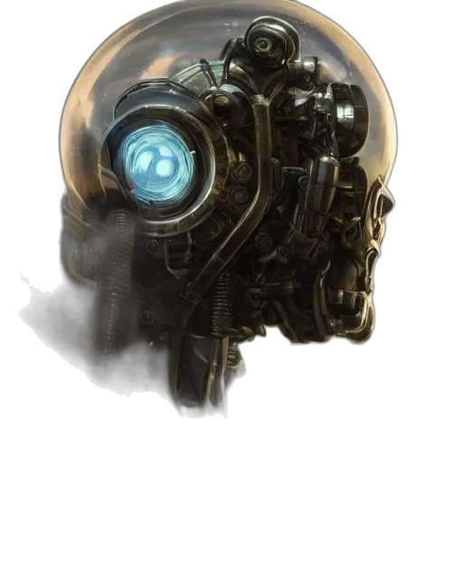 robot, mask, face, weapon, concept art, fantasy art, cyberpunk, comic book art transparent PNG cut-out