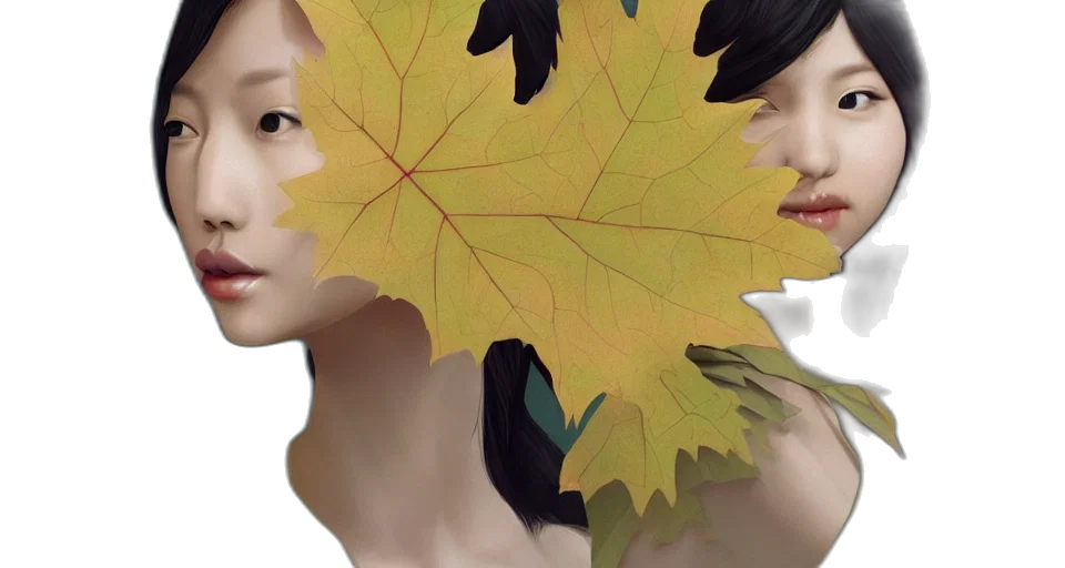 photorealistic, 3d render, forest, earth tones, green, golden, asian, female transparent PNG cut-out