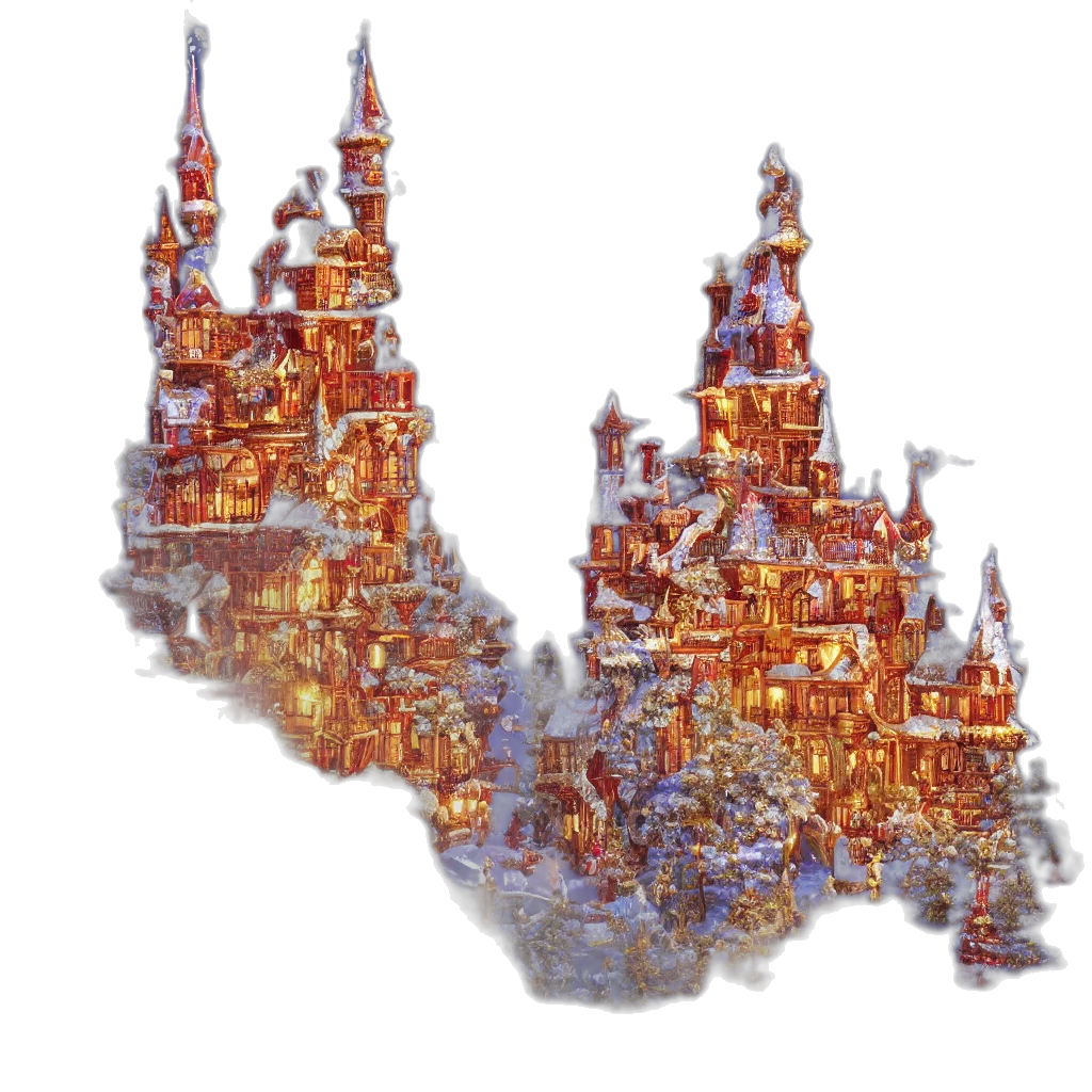 crown, building, concept art, 3d render, pixel art, fantasy art, fog, golden transparent PNG cut-out