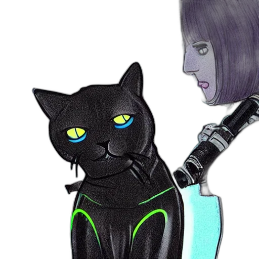 staff, concept art, cyberpunk, comic book art, cartoon, neon lights, outer space, cat transparent PNG cut-out