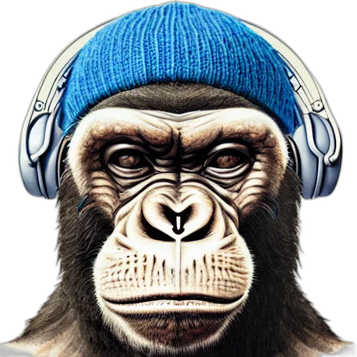 animal, photorealistic, concept art, 3d render, cartoon, stoned, ape, headphones transparent PNG cut-out