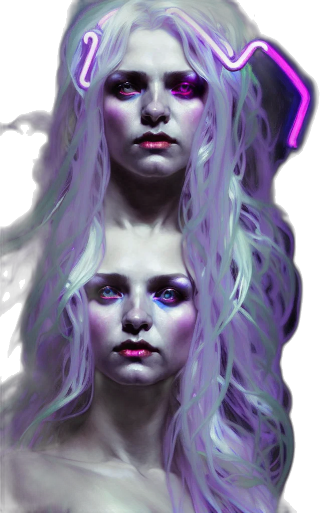 face, creature, hair, cyberpunk, concept art, fantasy art, photorealistic, neon lights transparent PNG cut-out
