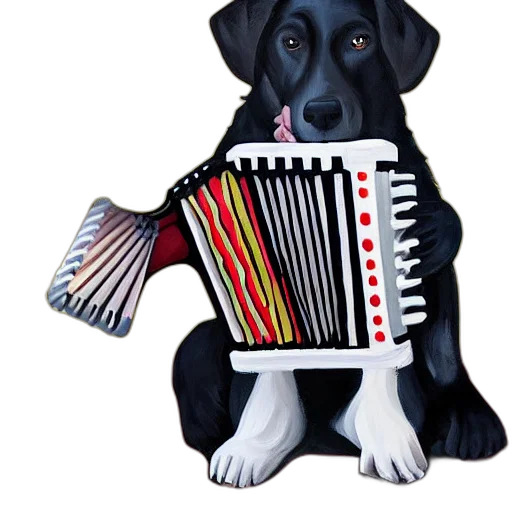 animal, staff, photorealistic, 3d render, dog, plays, accordion, sitting transparent PNG cut-out