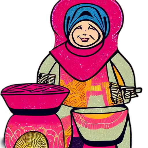 food, cartoon, comic book art, concept art, colorful, neon, babushka, playing transparent PNG cut-out