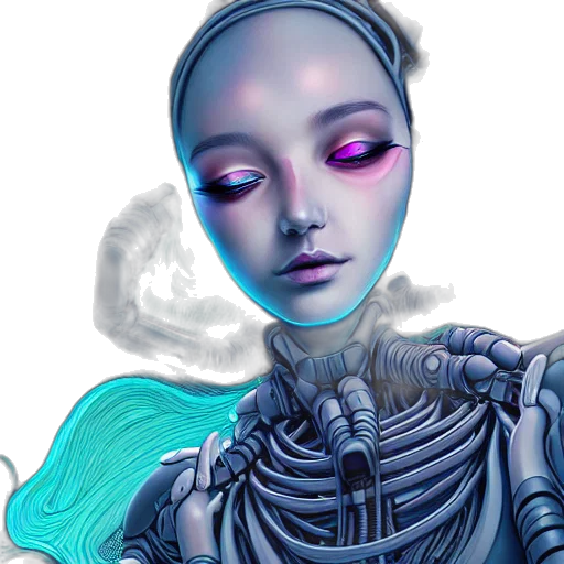 robot, cyberpunk, concept art, vaporwave, fantasy art, outer space, blue, pastel transparent PNG cut-out