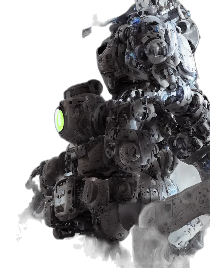 robot, weapon, concept art, 3d render, cyberpunk, comic book art, full, body transparent PNG cut-out
