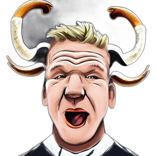 cartoon, portrait, chef, gordon, ramsay, ram, sheep, horns transparent PNG cut-out