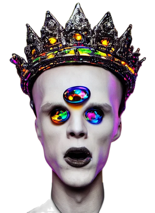crown, mask, face, creature, concept art, 3d render, photorealistic, cyberpunk transparent PNG cut-out