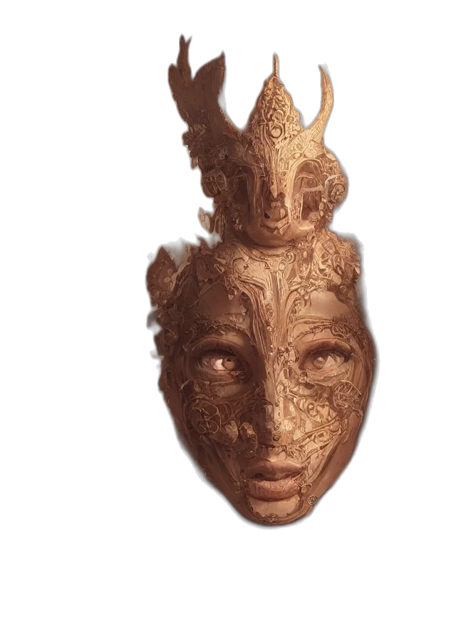 mask, crown, face, jewelry, 3d render, concept art, photorealistic, fantasy art transparent PNG cut-out