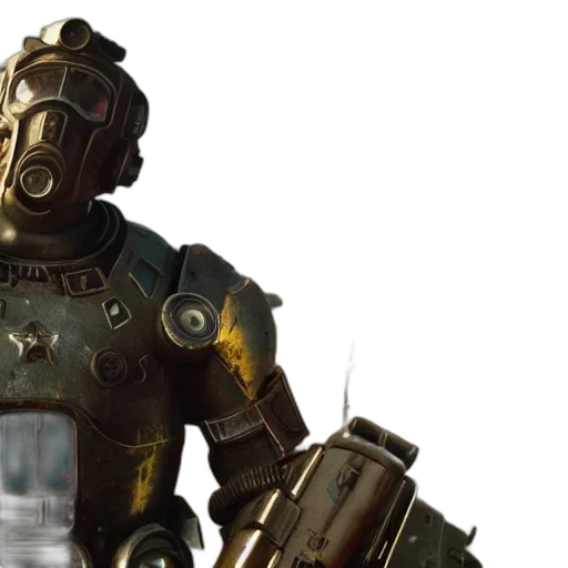 robot, concept art, 3d render, golden, still, film, movie, fallout transparent PNG cut-out