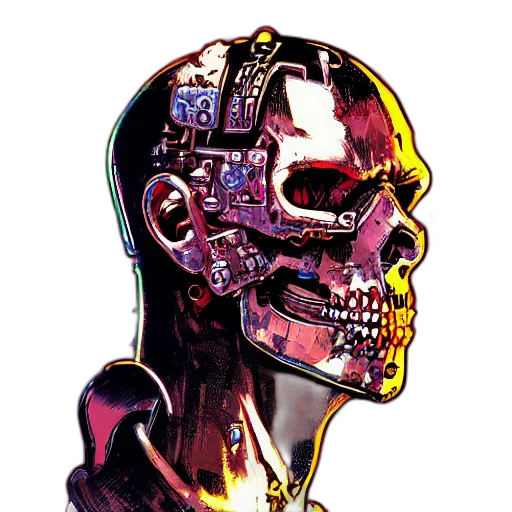 robot, mask, face, cyberpunk, comic book art, concept art, pixel art, skull transparent PNG cut-out