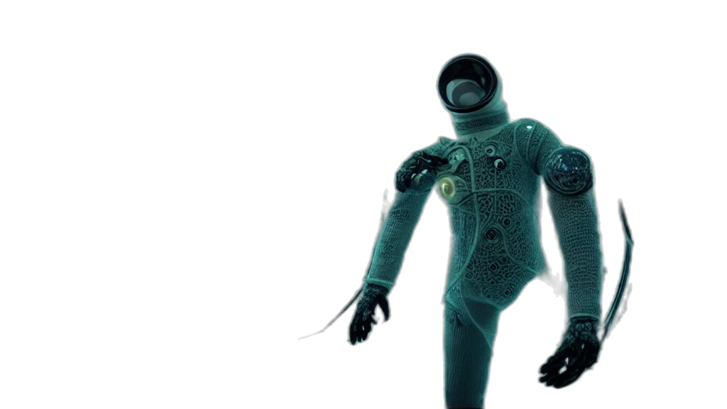 robot, creature, staff, jacket transparent PNG cut-out