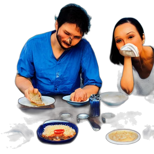 food, photorealistic, woman, man, who, living, out, their transparent PNG cut-out