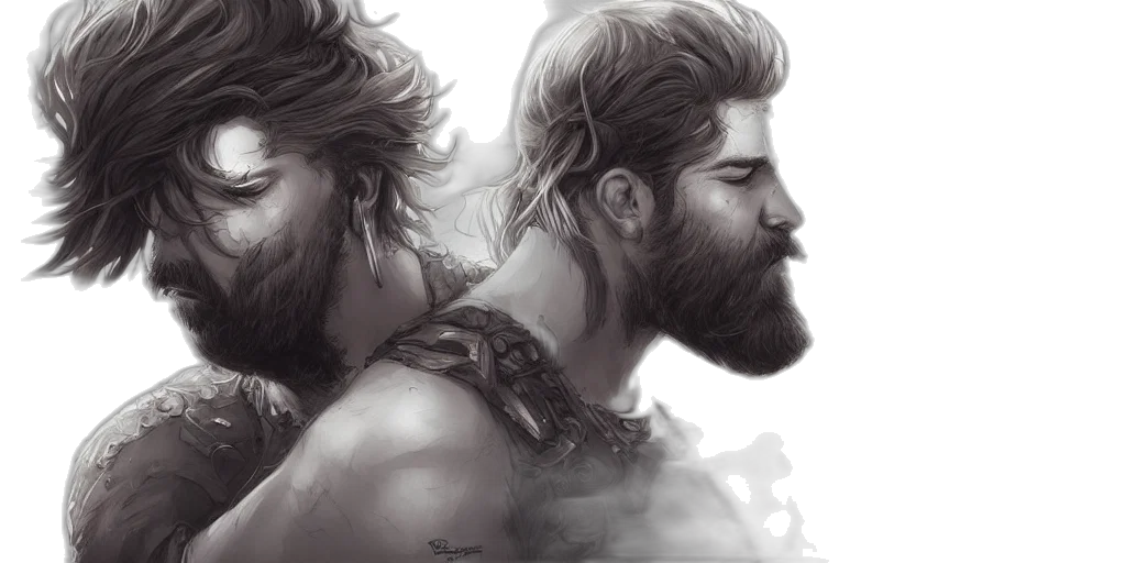 fantasy art, concept art, pencil sketch, photorealistic, depressed, warrior, hugging, his transparent PNG cut-out